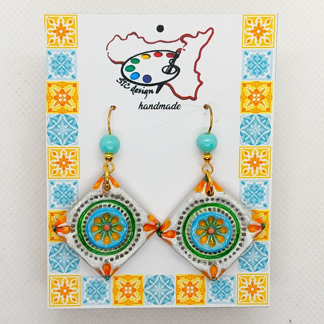 Hand-Painted Handmade Earrings - Pearl Rosette