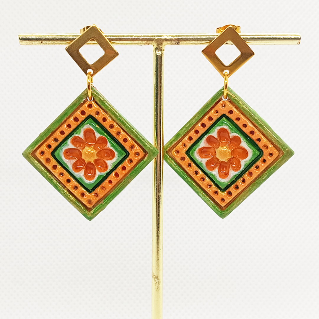 Hand-painted e Earrings - Salmon and Gold Petals