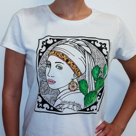 05. Magliette dipinte a mano - Ragazza siciliana con orecchino