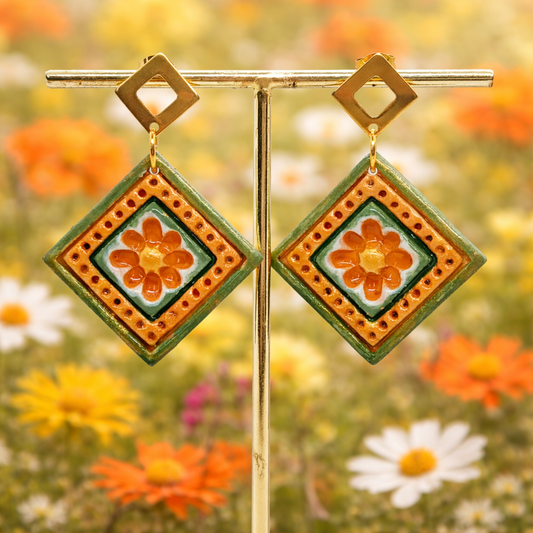 18. Orecchini Dipinti a mano - Petali salmone oro