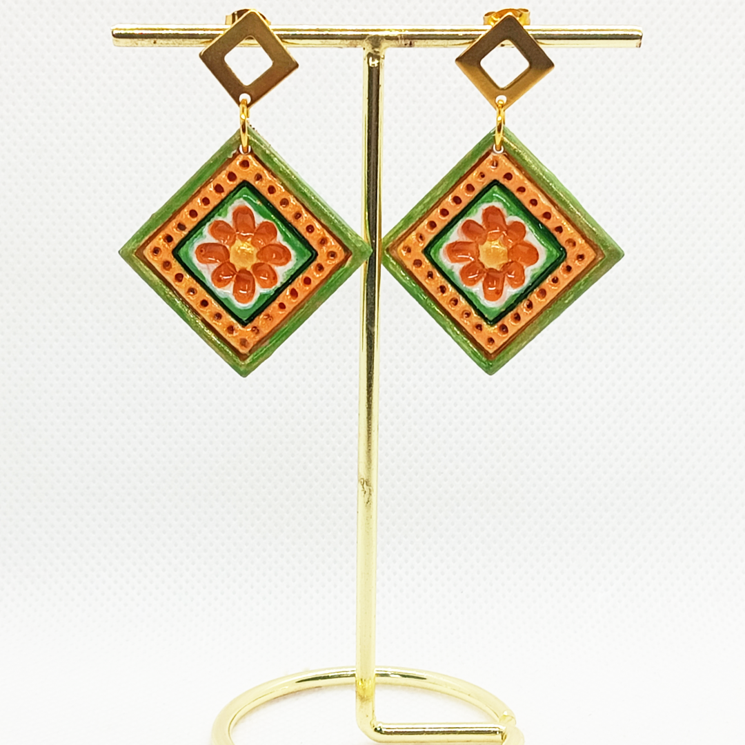 Hand-painted e Earrings - Salmon and Gold Petals