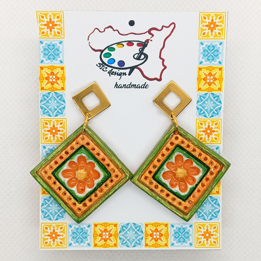 Hand-painted e Earrings - Salmon and Gold Petals