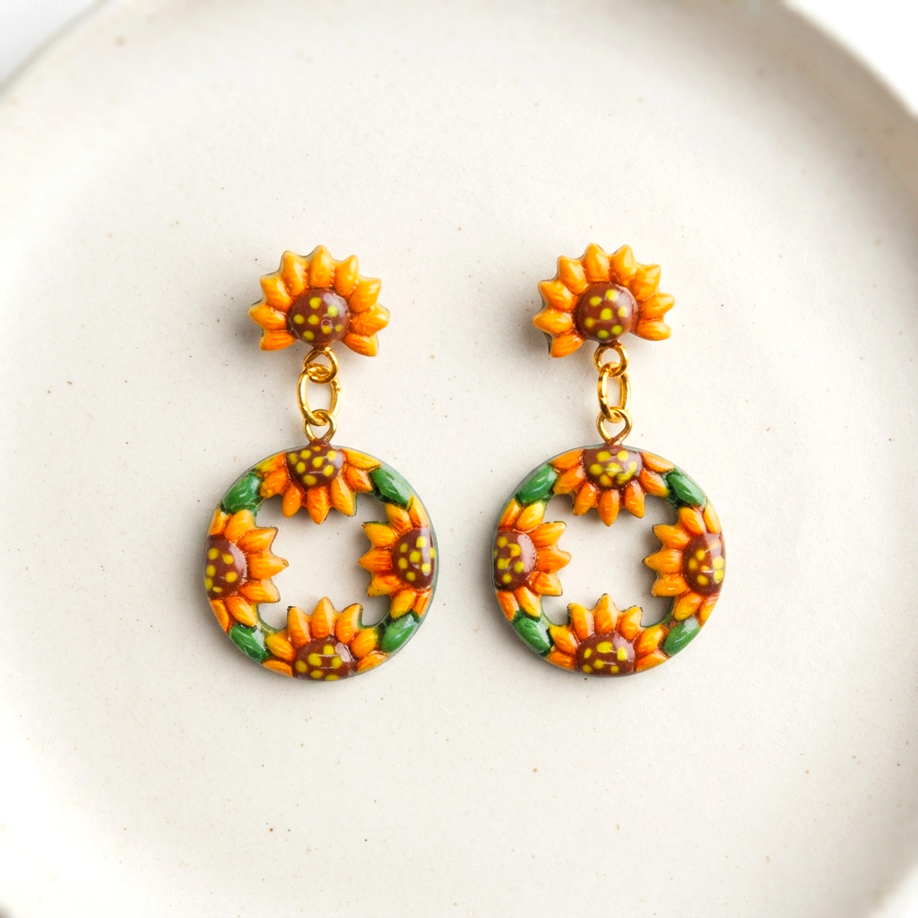 Hand-Painted Earrings - Sunflowers