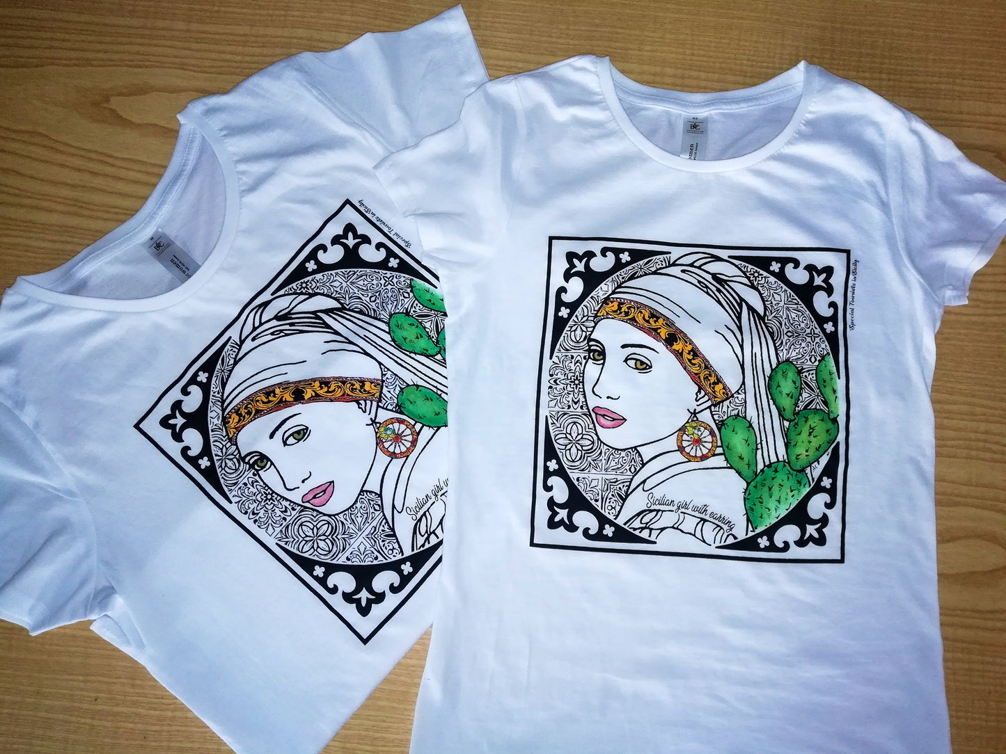 01. Magliette dipinte a mano - Ragazza siciliana con orecchino