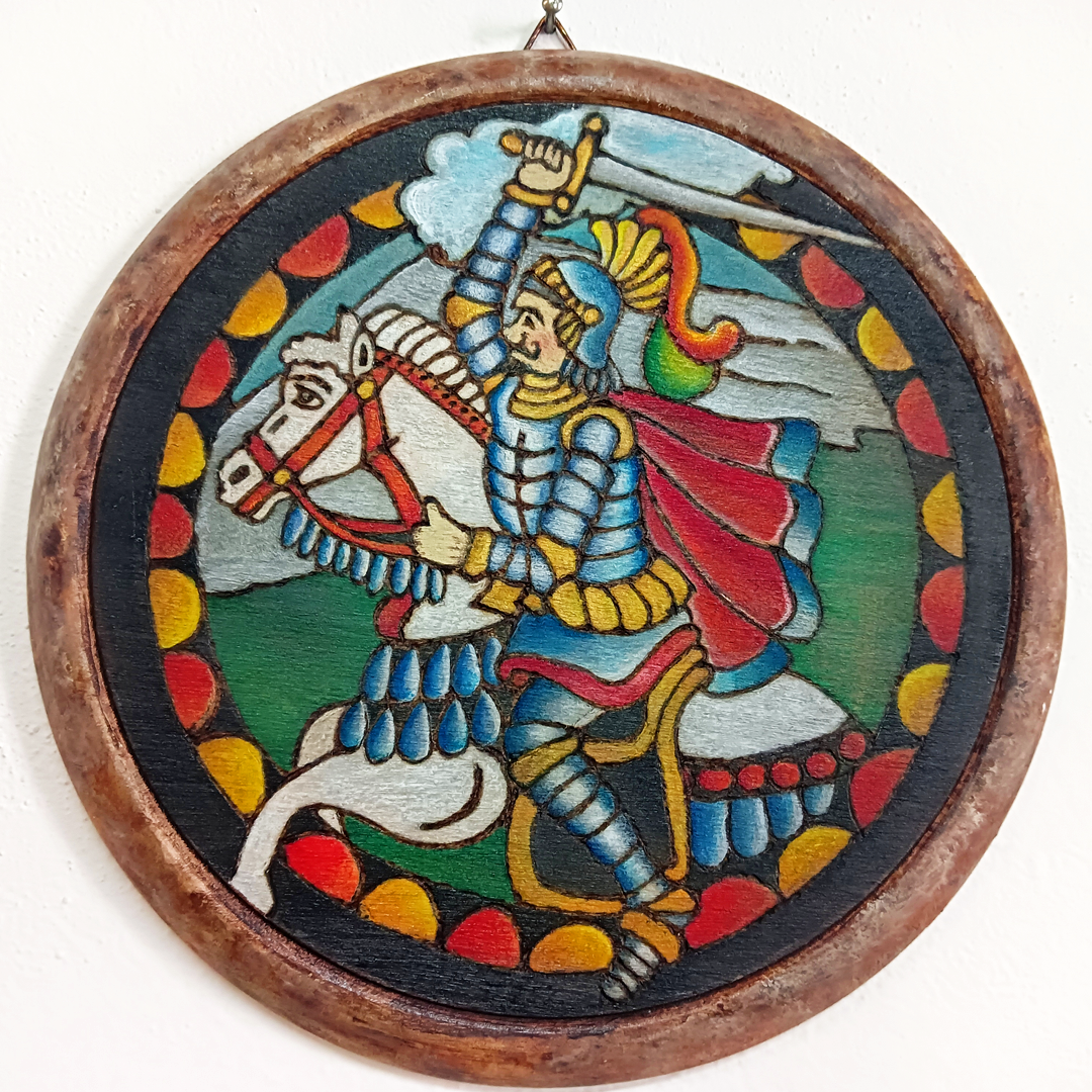 Sicilian paladin pyrography and painting on wood