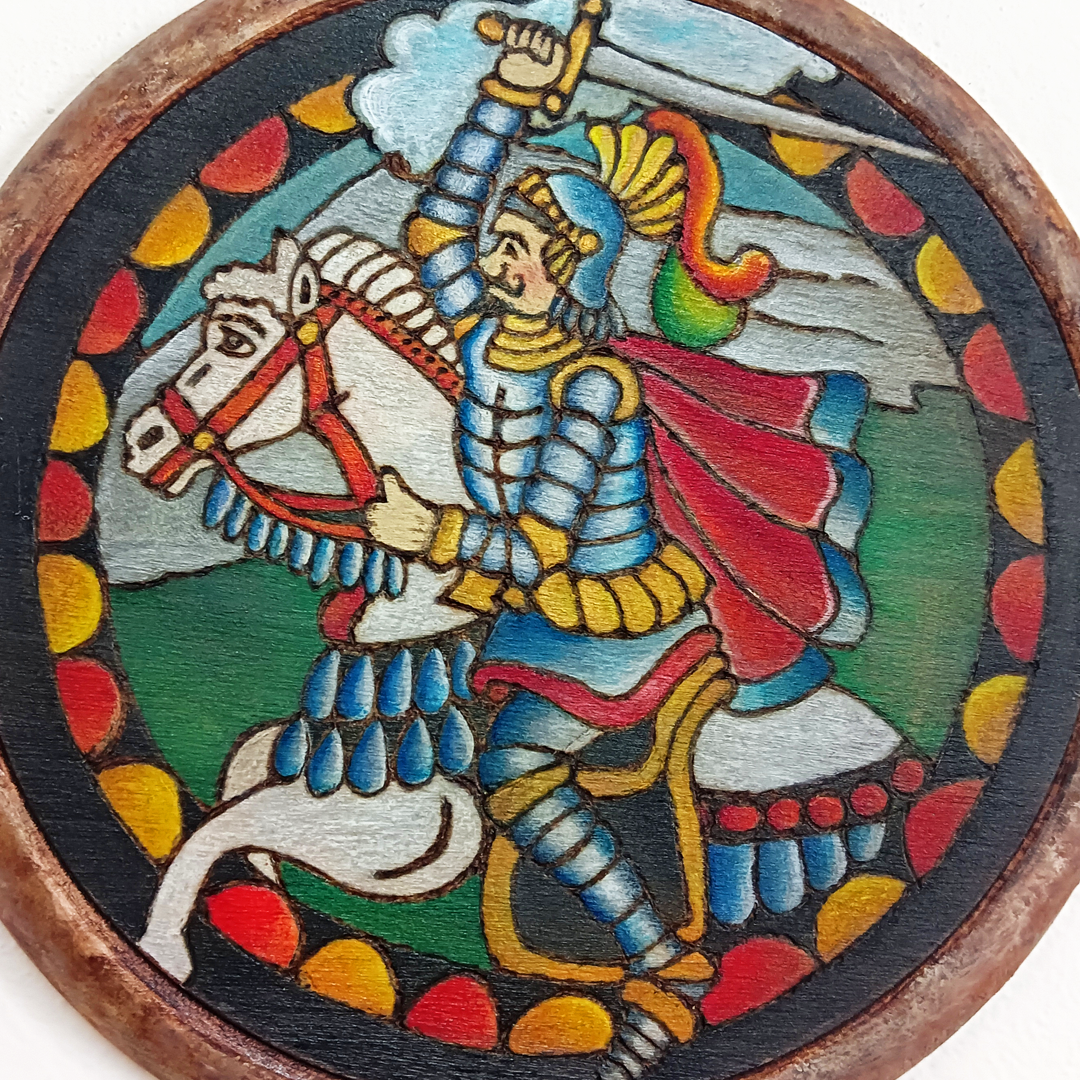 Sicilian paladin pyrography and painting on wood