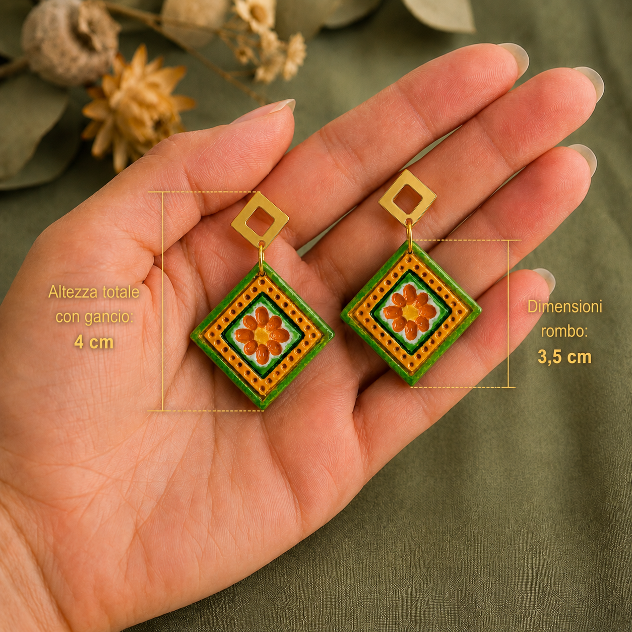 Hand-painted e Earrings - Salmon and Gold Petals