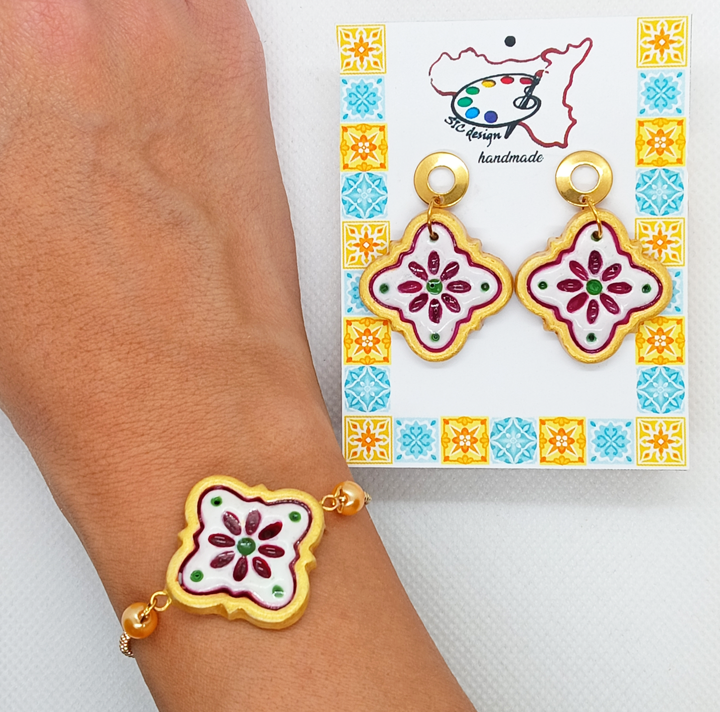 06. Set coordinato Orecchini e Bracciale Dipinti a Mano